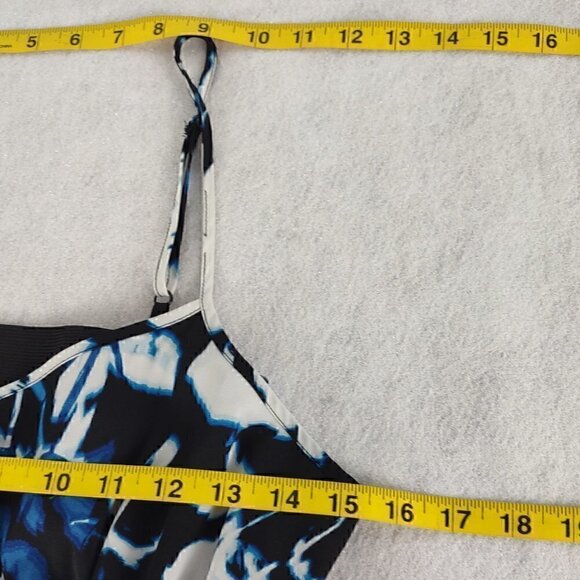 Vera Wang Spaghetti Strapped Emperor Cut Blue Print Elastic Back Dress Size M - Picture 8 of 11